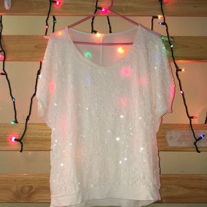 Coldwater Creek // White Sparkle Sequined Blouse